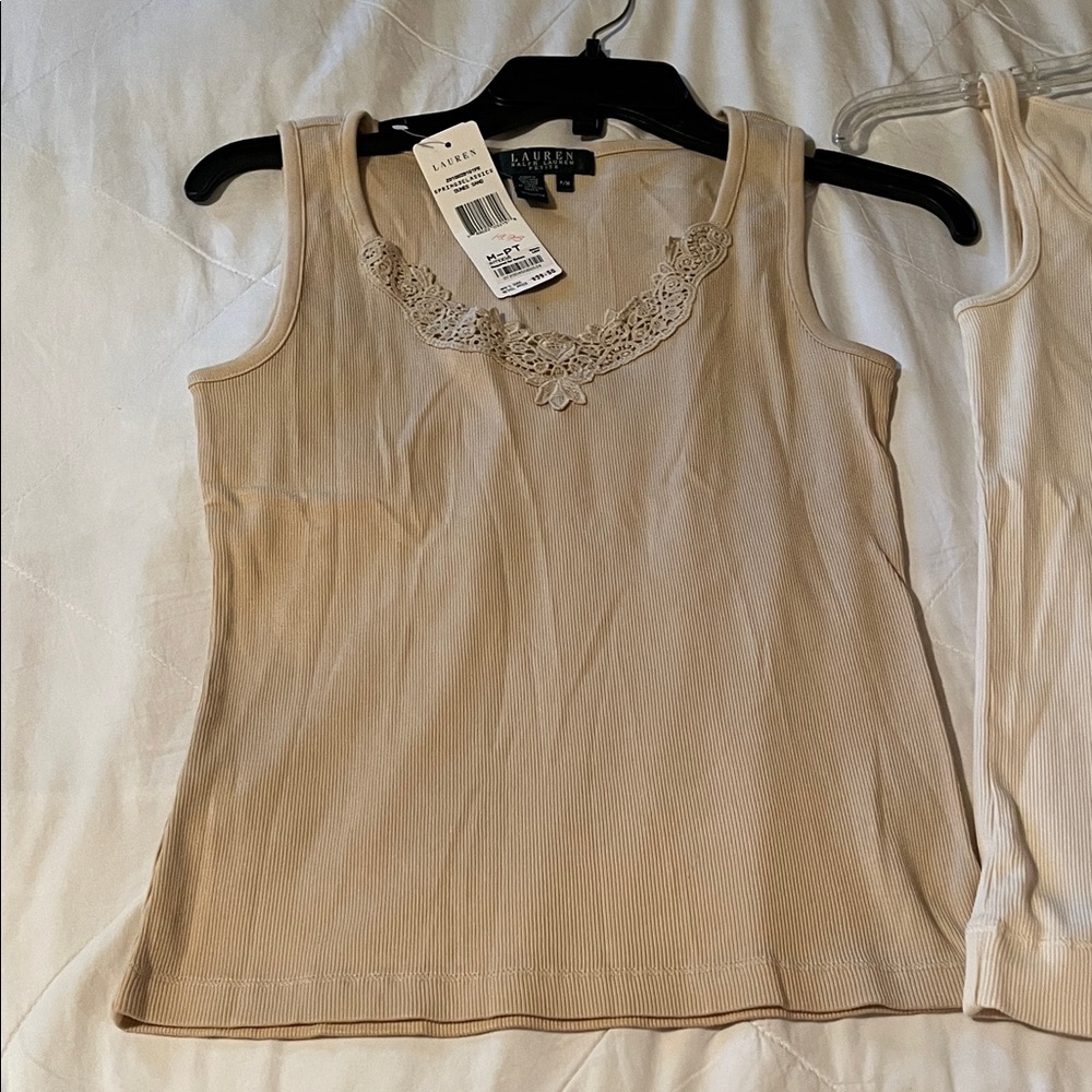 Lauren Ralph Lauren Cream Lace-Trim Tank Top